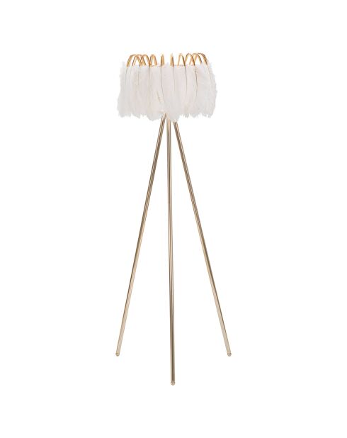 Goud/witte vloerlamp met veren - Ø 46x147 cm