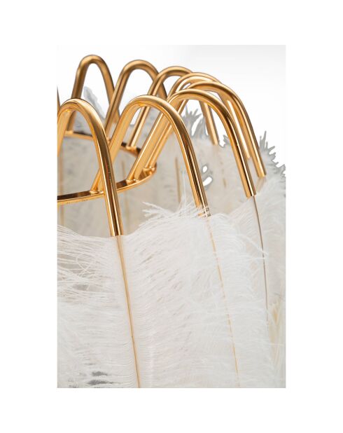 Goud/witte vloerlamp met veren - Ø 46x147 cm