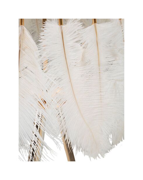 Goud/witte vloerlamp met veren - Ø 46x147 cm