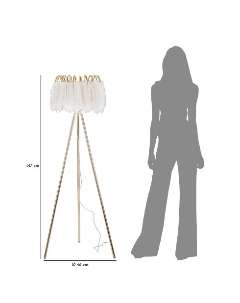 Goud/witte vloerlamp met veren - Ø 46x147 cm