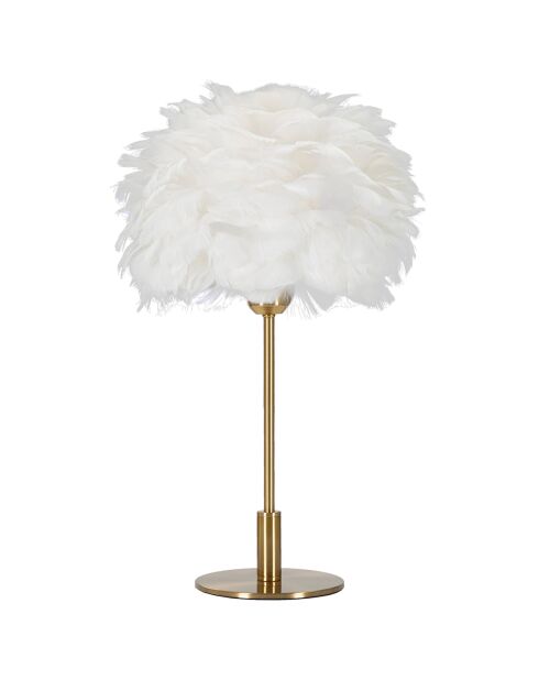 Goud/witte tafellamp met verenbal - Ø 30x50 cm