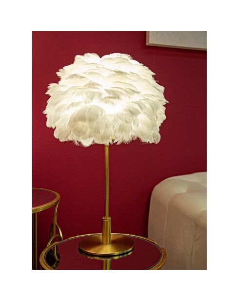 Goud/witte tafellamp met verenbal - Ø 30x50 cm
