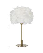 Goud/witte tafellamp met verenbal - Ø 30x50 cm