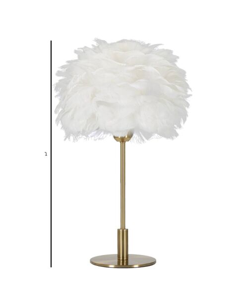 Goud/witte tafellamp met verenbal - Ø 30x50 cm