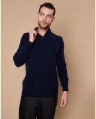 Pull 100% Cachemire 4 fils John col camionneur bleu marine/gris