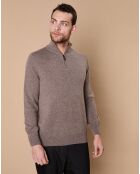 Pull 100% Cachemire 4 fils John col camionneur taupe/bleu