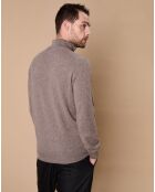 Pull 100% Cachemire 4 fils John col camionneur taupe/bleu