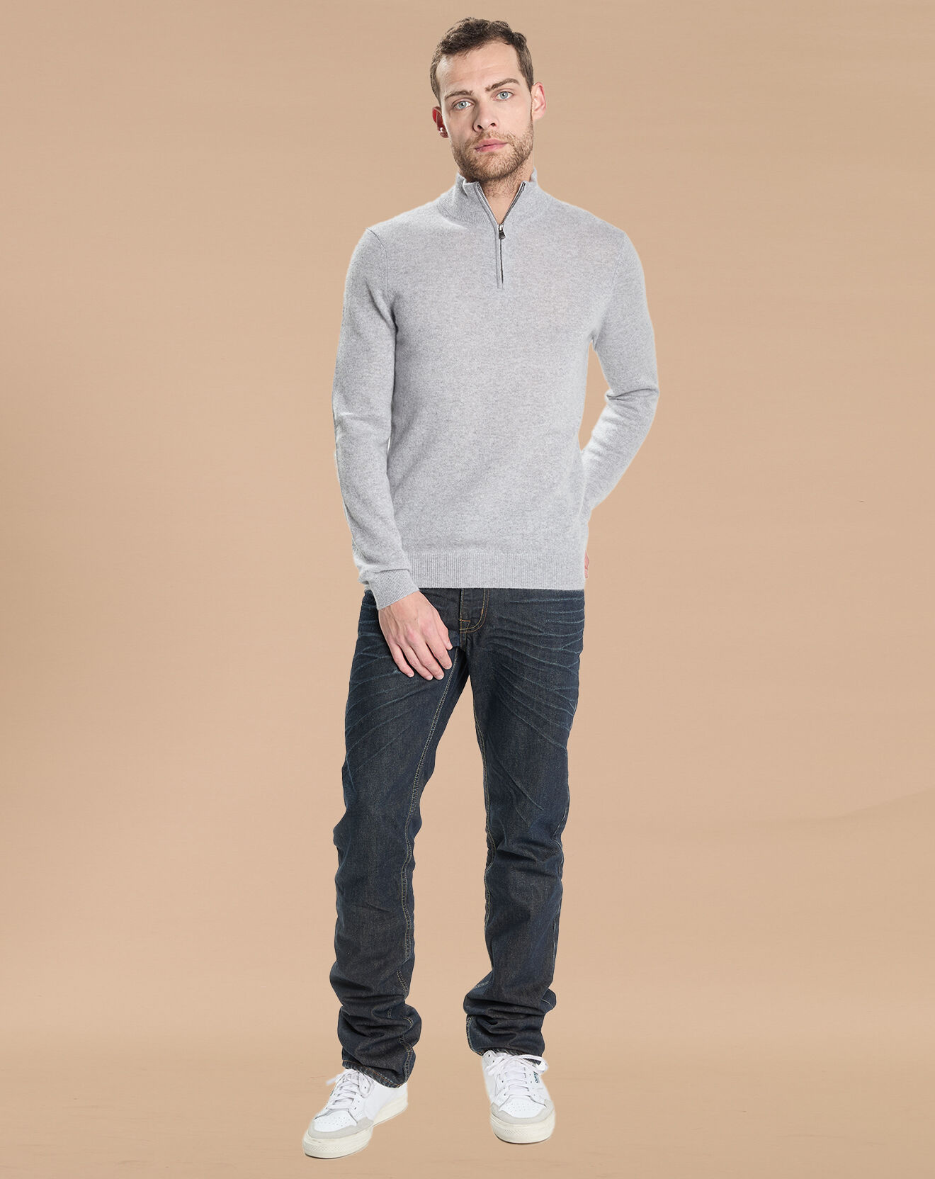 Pull 100 Cachemire Jules col camionneur gris clair Vente privee Oscar et Louise BazarChic
