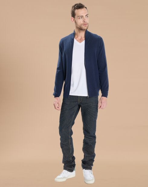 Gilet zippé 100% Cachemire John bleu marine