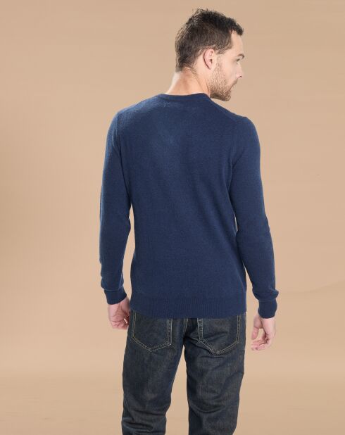 Pull 100% Cachemire Lucien col V bleu marine