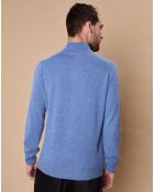 Pull 100% Cachemire John col camionneur bleu denim/gris