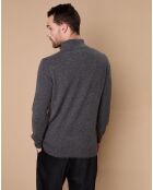 Pull 100% Cachemire John col camionneur gris anthracite/marine