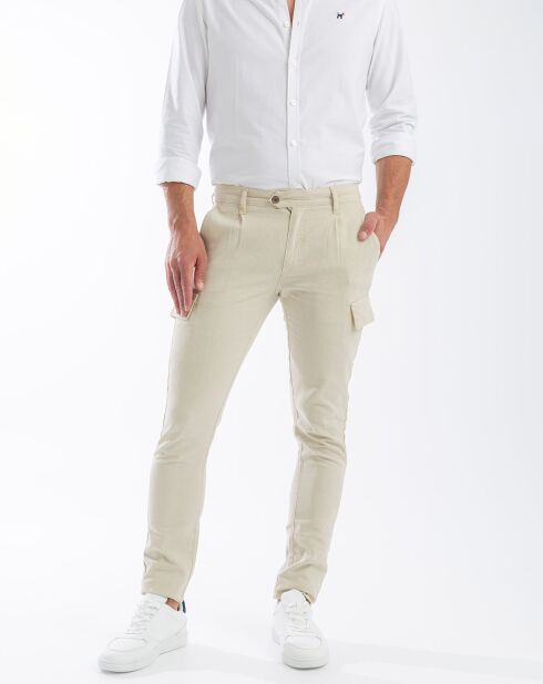 Pantalon Cargo en Lin crème