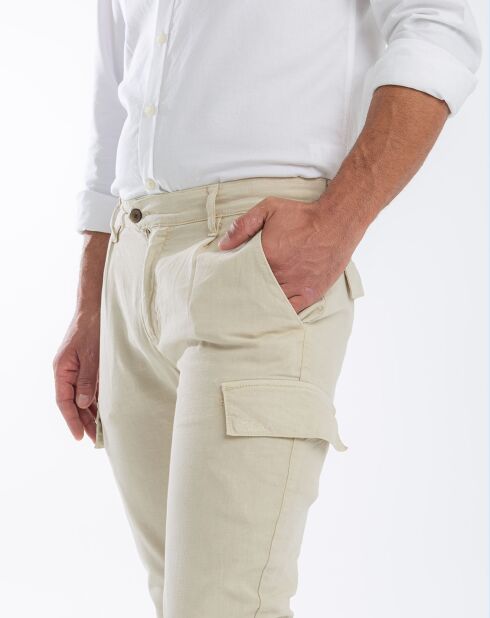 Pantalon Cargo en Lin crème