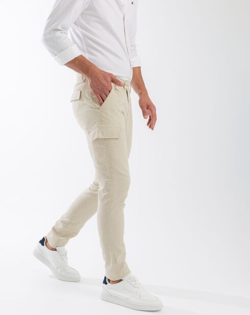 Pantalon Cargo en Lin crème