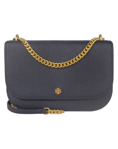 Emerson E/W Schultertasche aus Leder, 21 x 17 x 7 cm, Marineblau