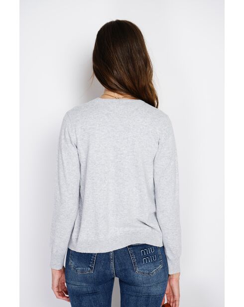 Twin-set en Cachemire & Soie mélangés col ras du cou classique 2 fils givre