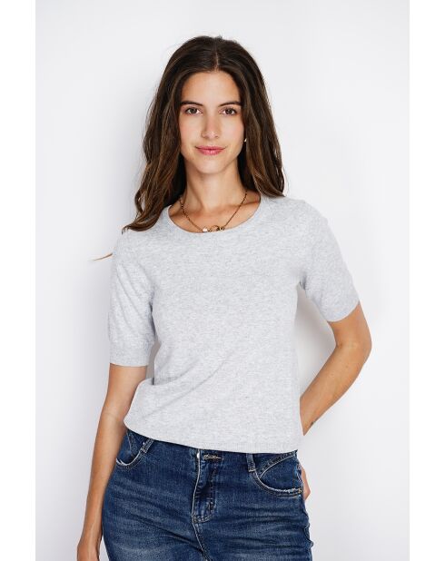 Twin-set en Cachemire & Soie mélangés col ras du cou classique 2 fils givre