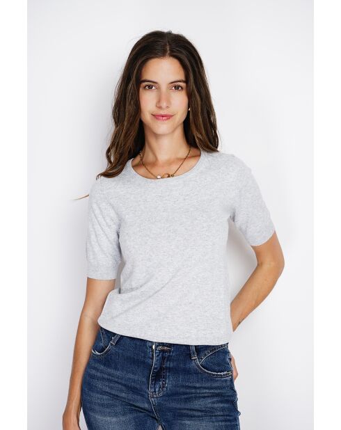 Twin-set en Cachemire & Soie mélangés col ras du cou classique 2 fils givre