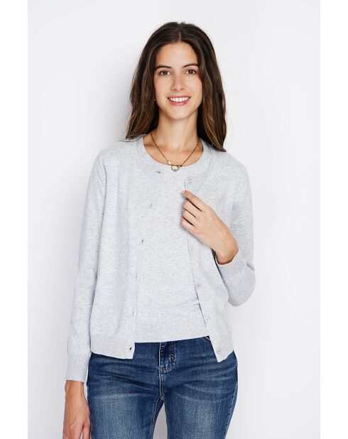 Twin-set en Cachemire & Soie mélangés col ras du cou classique 2 fils givre