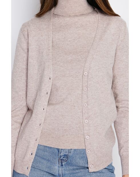 Twin-set en Cachemire & Soie mélangés col V classique 2 fils désert