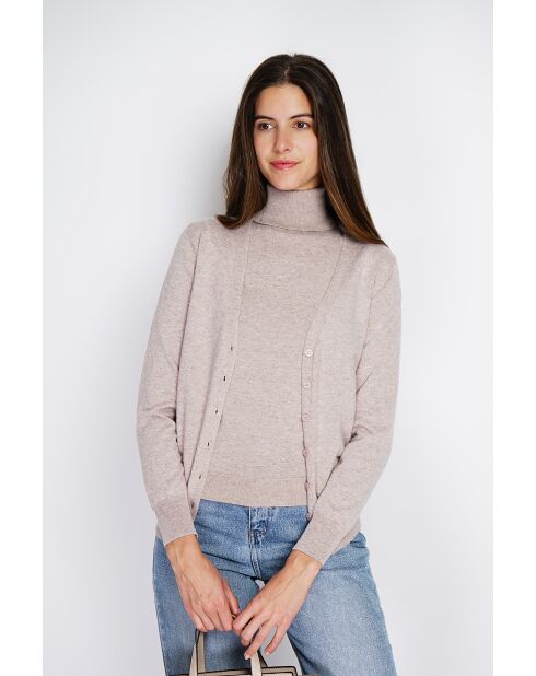 Twin-set en Cachemire & Soie mélangés col V classique 2 fils désert