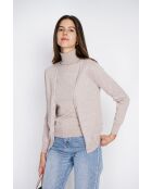 Twin-set en Cachemire & Soie mélangés col V classique 2 fils désert