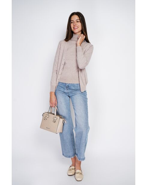 Twin-set en Cachemire & Soie mélangés col V classique 2 fils désert