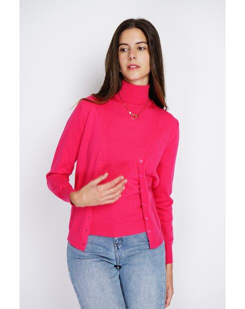 Twin-set en Cachemire & Soie mélangés col V classique 2 fils fushia