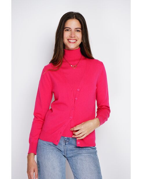 Twin-set en Cachemire & Soie mélangés col V classique 2 fils fushia