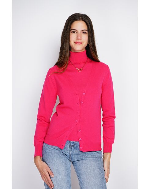 Twin-set en Cachemire & Soie mélangés col V classique 2 fils fushia