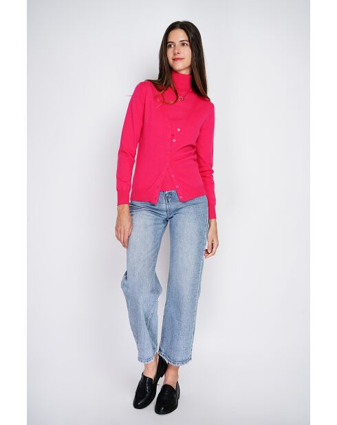 Twin-set en Cachemire & Soie mélangés col V classique 2 fils fushia