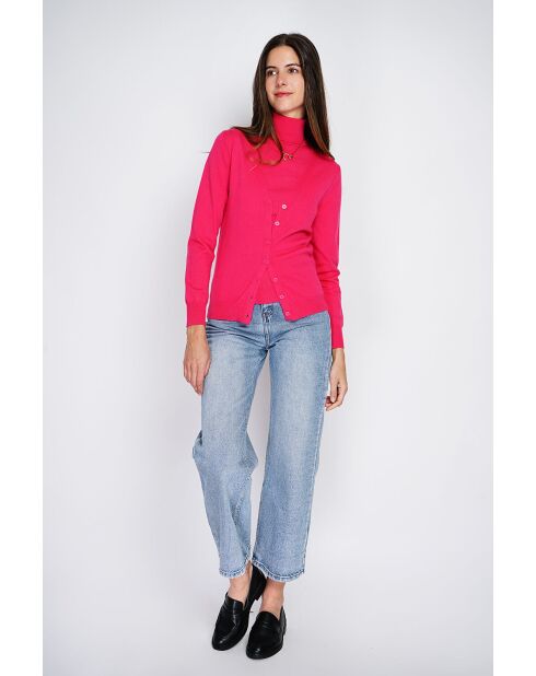 Twin-set en Cachemire & Soie mélangés col V classique 2 fils fushia