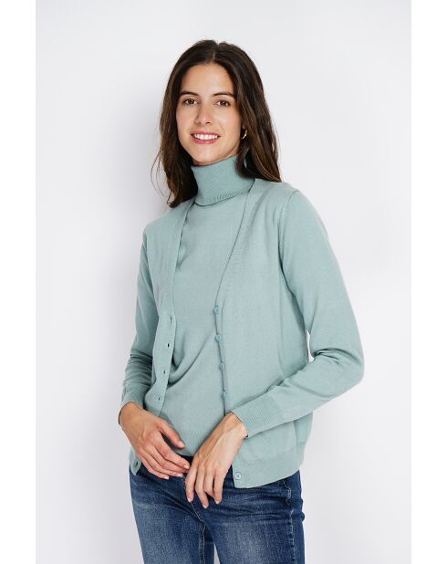 Twin-set en Cachemire & Soie mélangés col V classique 2 fils jade