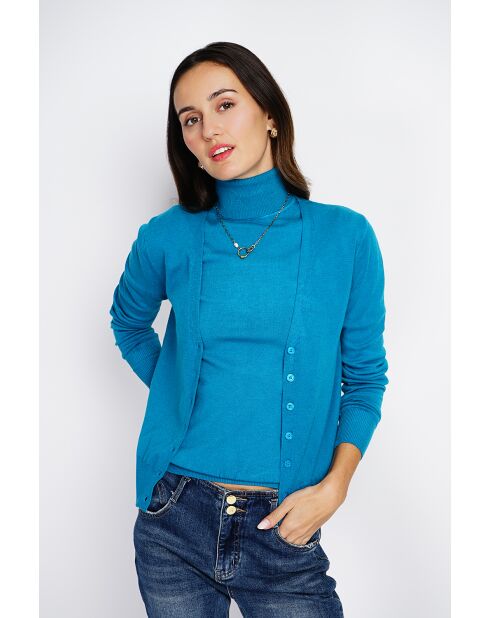 Twin-set en Cachemire mélangé col roulé turquoise