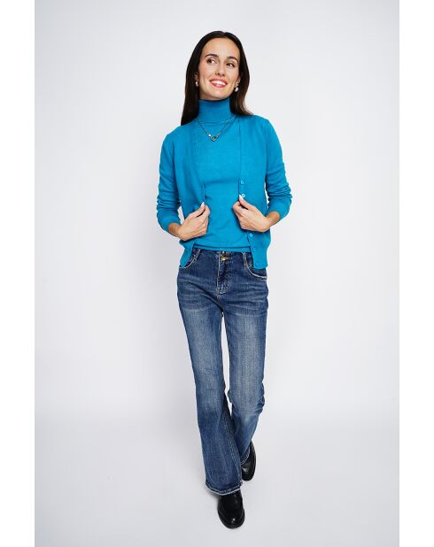Twin-set en Cachemire mélangé col roulé turquoise