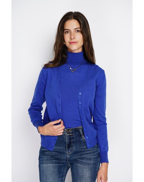 Twin-set en Cachemire & Soie mélangés col V classique 2 fils bleu royal