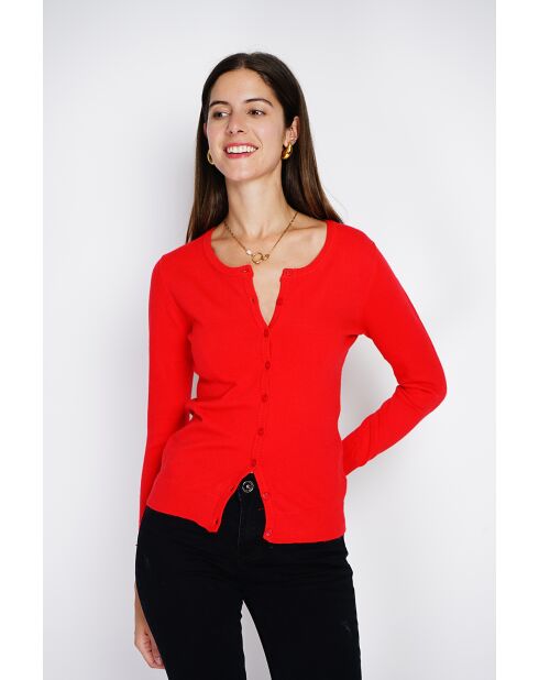 Cardigan en Cachemire & Soie mélangés ras du cou rouge