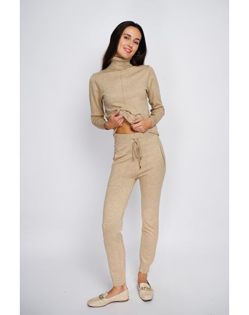 Ensemble Pull col roulé & Pantalon en Cachemire mélangé camel