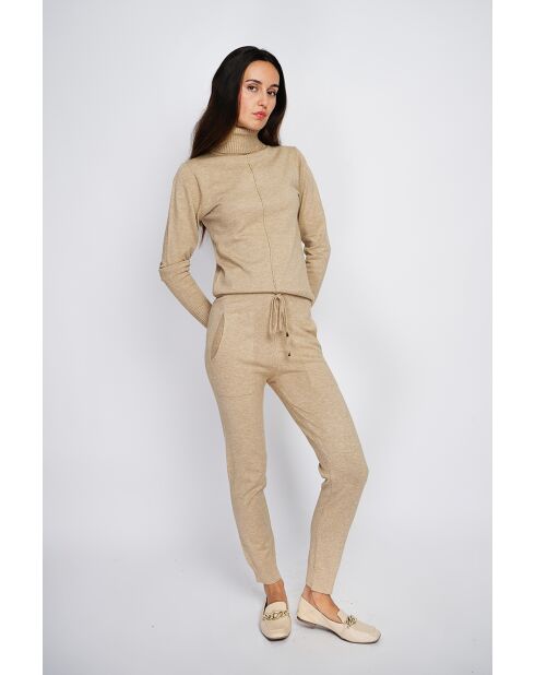 Ensemble Pull col roulé & Pantalon en Cachemire mélangé camel