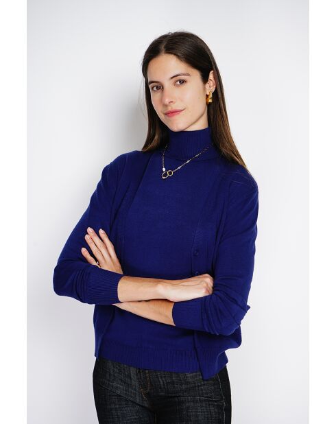 Twin-set en Cachemire mélangé col roulé bleu nuit