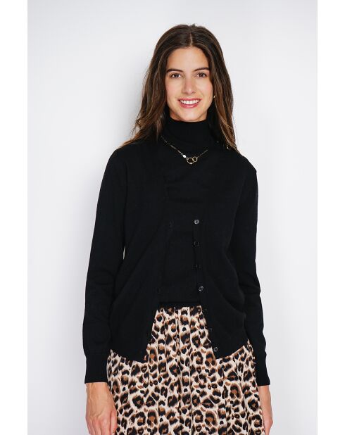 Twin-set en Cachemire & Soie mélangés col V classique 2 fils noir