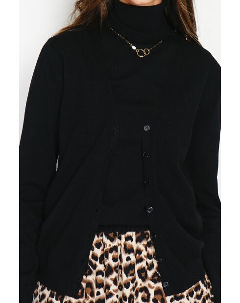 Twin-set en Cachemire & Soie mélangés col V classique 2 fils noir