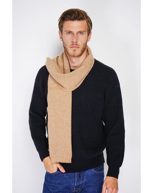 Bufanda en mezcla de cachemir acanalado en camello - 170x30 cm