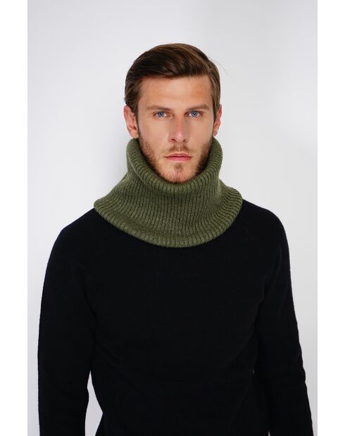 Gargantilla acanalada caqui en mezcla de cachemir