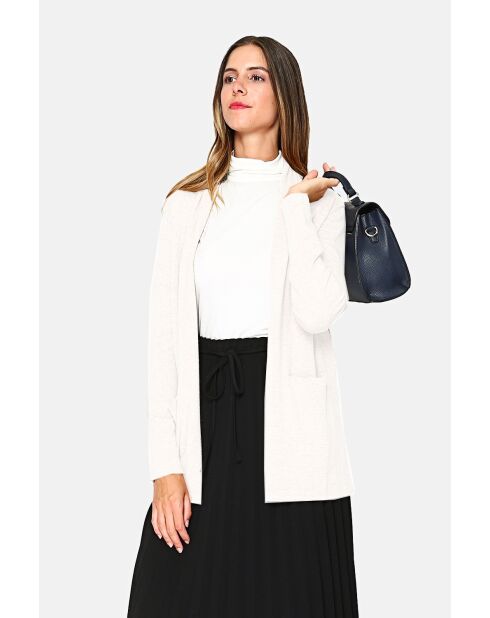 Gilet long en Cachemire mélangé col châle naturel