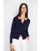 Cardigan en Cachemire & Soie mélangés ras du cou bleu nuit