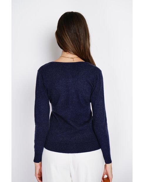 Cardigan en Cachemire & Soie mélangés ras du cou bleu nuit