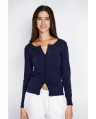 Cardigan en Cachemire & Soie mélangés ras du cou bleu nuit