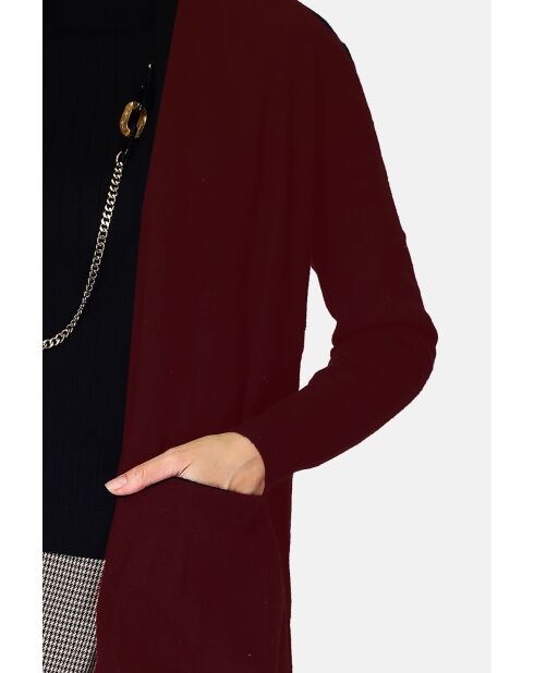 Gilet long en Cachemire mélangé col châle bordeaux